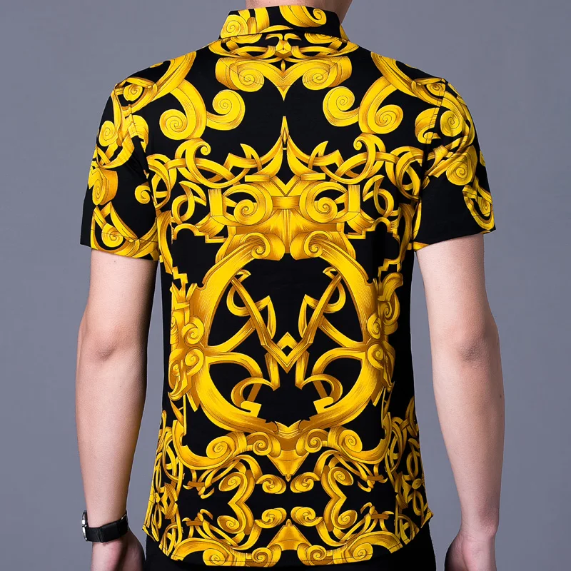 

2018 Short sleeve social men Flower shirt flower shirt dress casual slim fit summer fashions streetwear clothing
