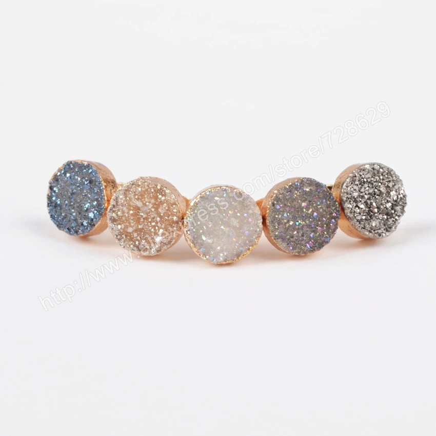 Серьги-гвоздики BOROSA, 10 мм, круглые, с натуральными кристаллами, смешанные цвета, G0911, 5 шт.