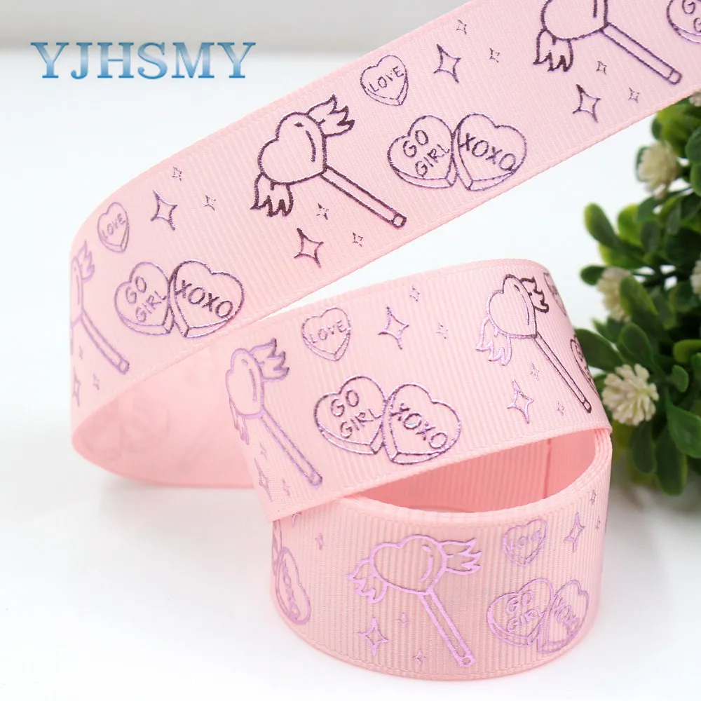 YJHSMY G 18808 892 25 мм 10 ярдов Лазерная Серебряная Любовь Печать grosgrain лента DIY головной