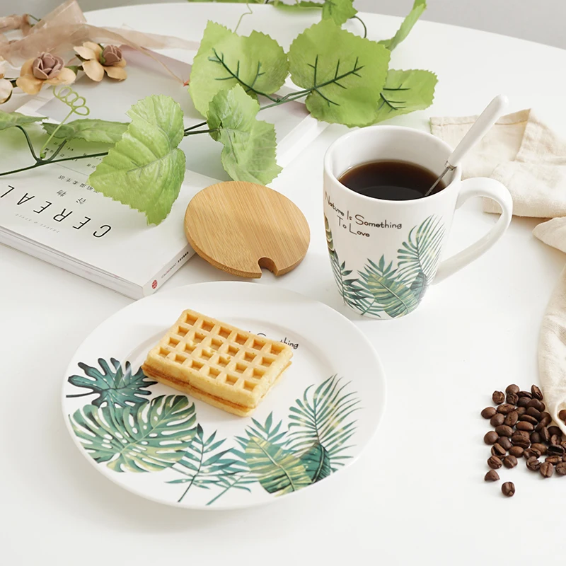 Керамическая Тарелка С Рисунком Листьев монстеры 8 дюймов 1 шт.|plates for dinner|ceramic