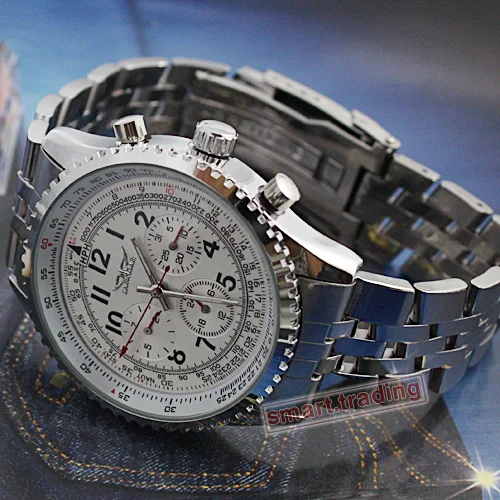 Classique Авиатор acier inoxydable complet De Luxe calendrier Дата Jour Affichage emballage Кадо Hommes Montre mecanique