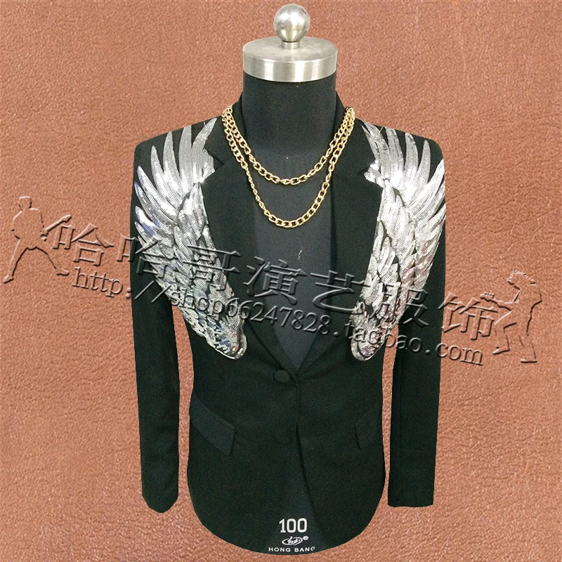 Мужской Блейзер с серебристыми крыльями и блестками костюм на свадьбу