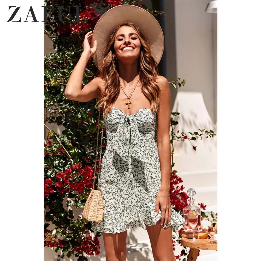 ZAFUL Мини платье Bandeau сексуальный Замкнутая замочная скважина Летнее с короткими