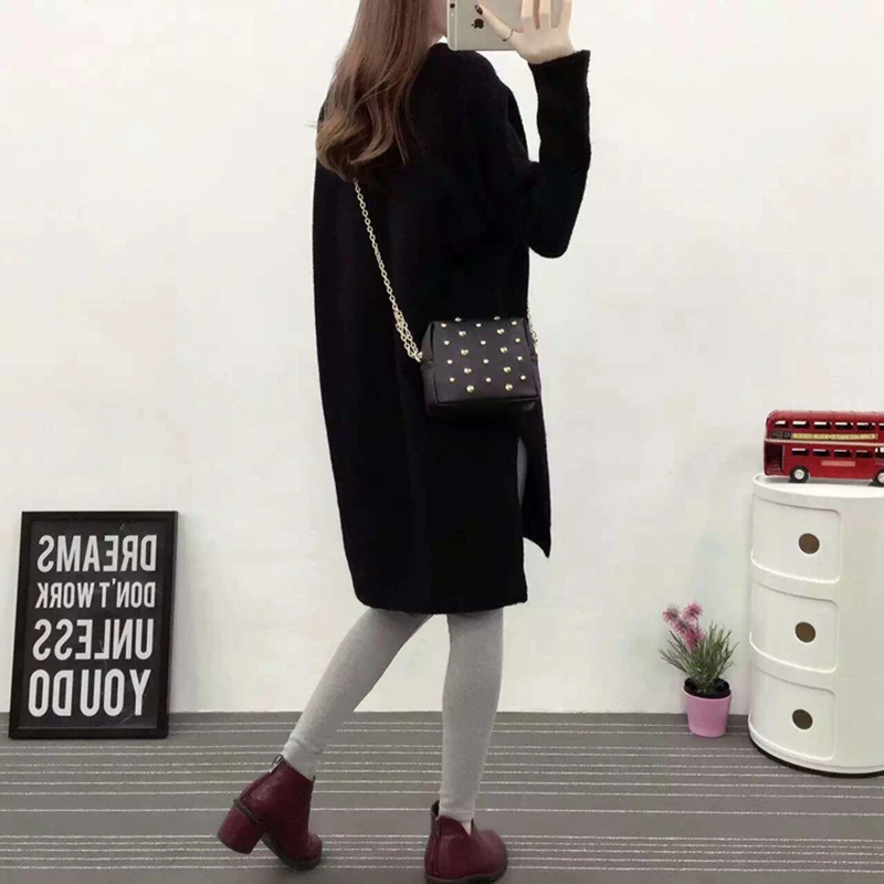 Новинка 2018 зима большой размер Повседневный Свободный вязаный свитер платье для