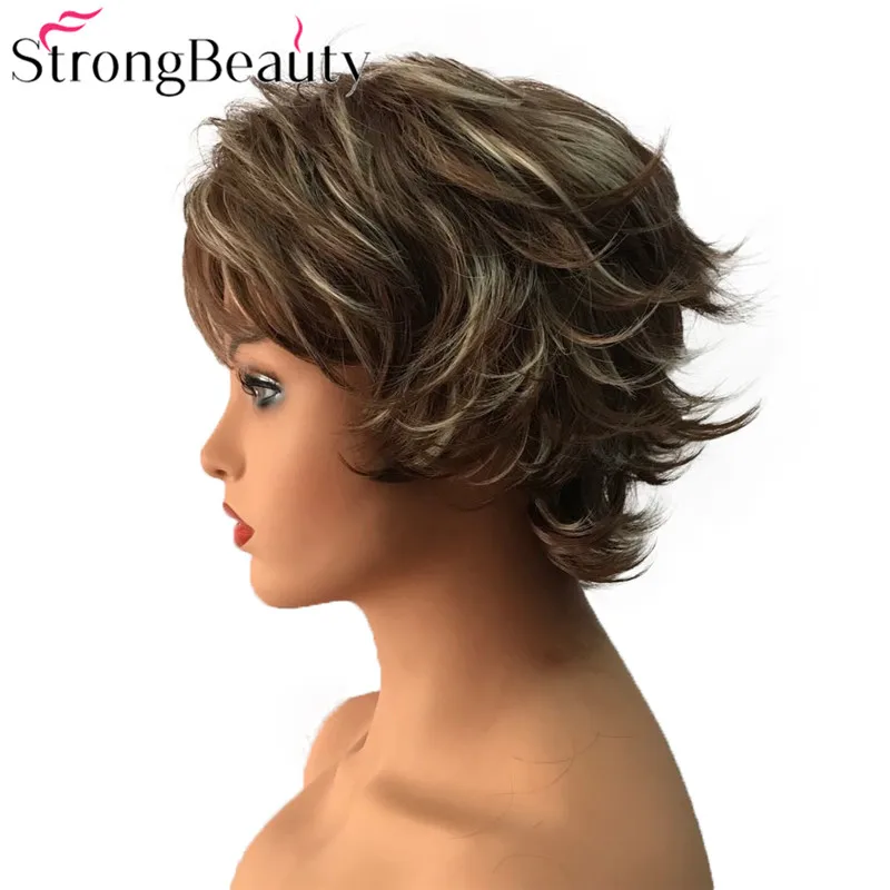 StrongBeauty короткие прямые синтетические парики, пепельный коричневый/отбеливатель блонд выделенный/балаяж волос натуральный парик