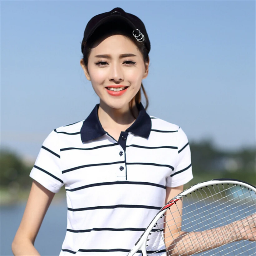 High-quality striped short sleeved cotton women polo shirt summer fashion large size Slim shirts polos mujer 5XL 6XL | Женская одежда