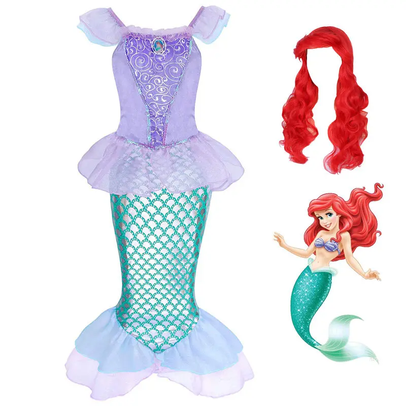 Dresses C Sets DAYLEBABY/детская одежда; нарядный костюм Русалочки для девочек; одежда для игр; костюм принцессы Ариэль с повязкой на голову; костюм на Хэллоуин - Цвет: Dresses C Sets