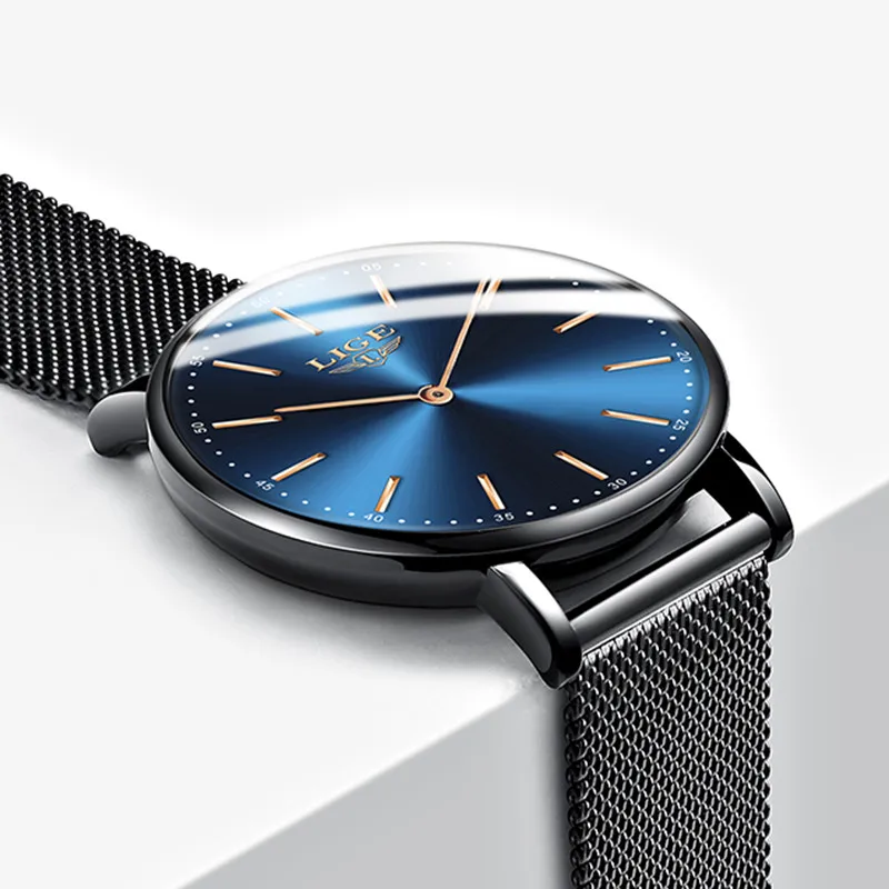 LIGE топовые брендовые новые роскошные женские ультратонкие полностью стальные