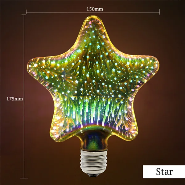 Star 3D светодиодный светильник для украшения E27 фейерверк лампа AC85-265V A60 ST64 G80 G95 G125 Сердце Звезда Рождественская елка Новинка праздничный светильник - Испускаемый цвет: Star