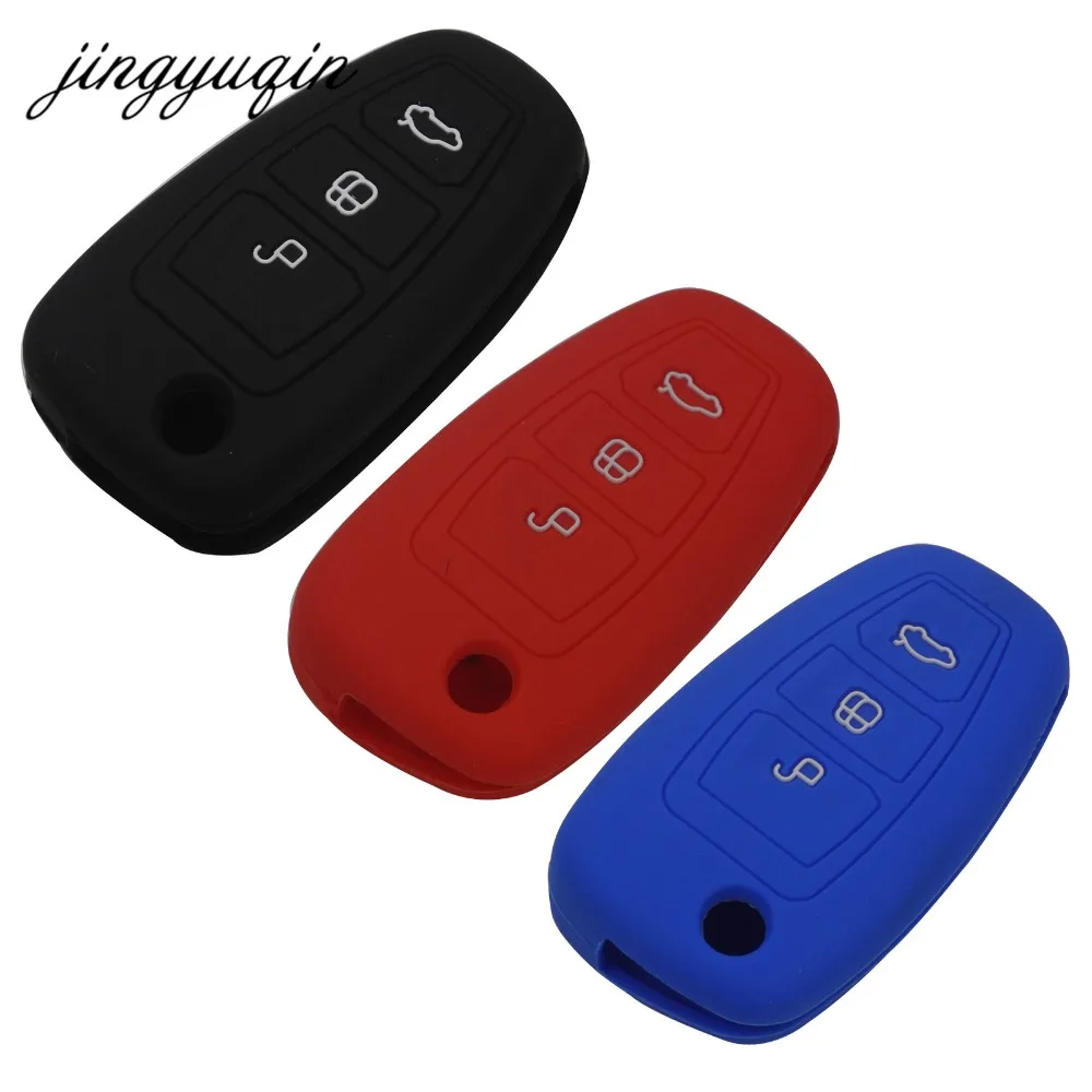 Jingyuqin 30 шт. силиконовый чехол держатель для FORD Fiesta Focus Mondeo Fiesta Kuga ECO Sport Remote 3 кнопки флип складной чехол для ключей