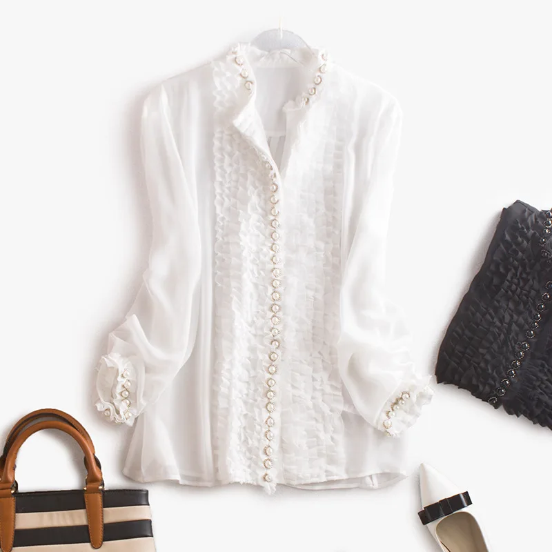 Недавно 2018 сезон: весна–лето Для женщин с длинным рукавом бисером шифоновое