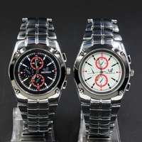 fashion wrist watch mens 3 dials style round metal alloy band quartz watches 6878