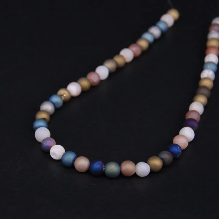 3Strand/Lot 8-12mm Titanium Colour Mixture Natural Agates Drusy Geode Round Beads Wholesale DIY Necklace Bracelet Jewelry Making | Украшения