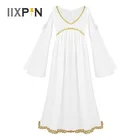 Греческий костюм IIXPIN для девочек, для Хэллоуина, Афродиты, Афины, косплей, длинные рукава, V-образный вырез, золотая отделка, платье для ролевых игр