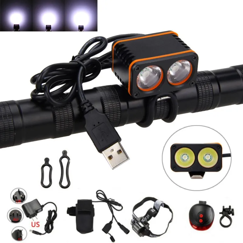 Велосипесветильник фонарь 10000 лм передний налобный на руль 2 лампочки