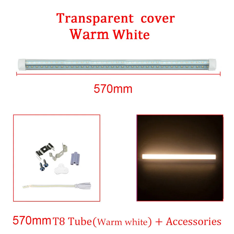 Transparent Cover WW T8 пробки СИД светильник 20W интегрированные светодиодные лампы светодиодные трубки Лампа 220V 110V 2000lm V-Форма Led люминесцентная трубчатая Светодиодная светильник для дома светильник Инж - Испускаемый цвет: Transparent Cover WW