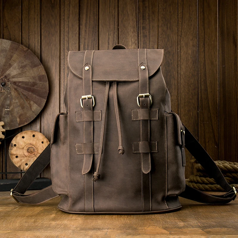 Men's Backpack Shoulder Bag Men Computer Travel Backpacks Handmade Retro Original 2022 Crazy Horse Leather First Layer | Багаж и сумки