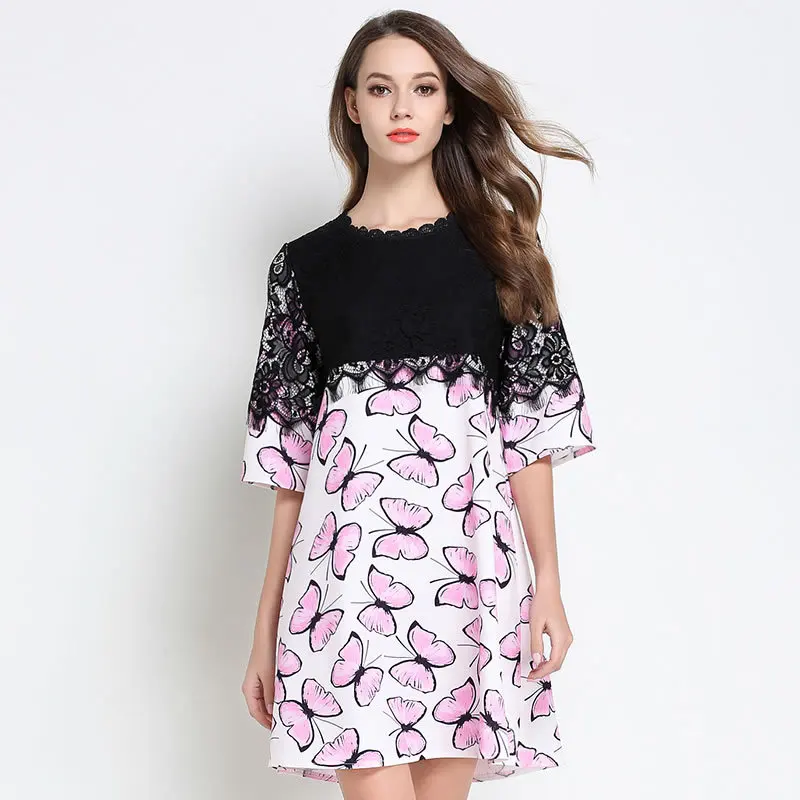 2017 летнее стильное кружевное лоскутное шифоновое платье с принтом бабочки для
