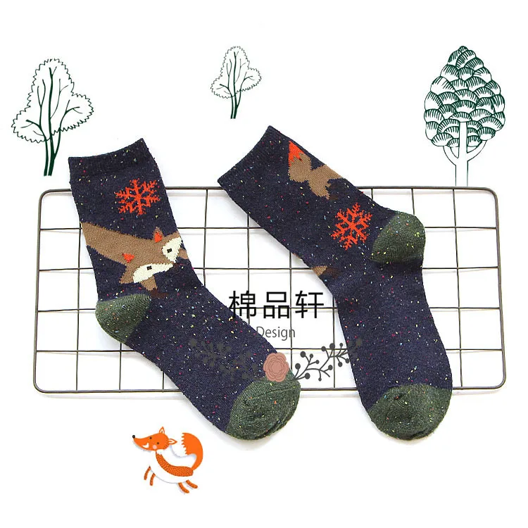 4 snow navy blue 1 пара/лот; милые носки в полоску с объемным рисунком лисы и волка; сезон весна-зима; стильные креативные милые женские хлопковые носки с рисунком лисы для девочек; Calcetines Meias - Цвет: 4 snow navy blue