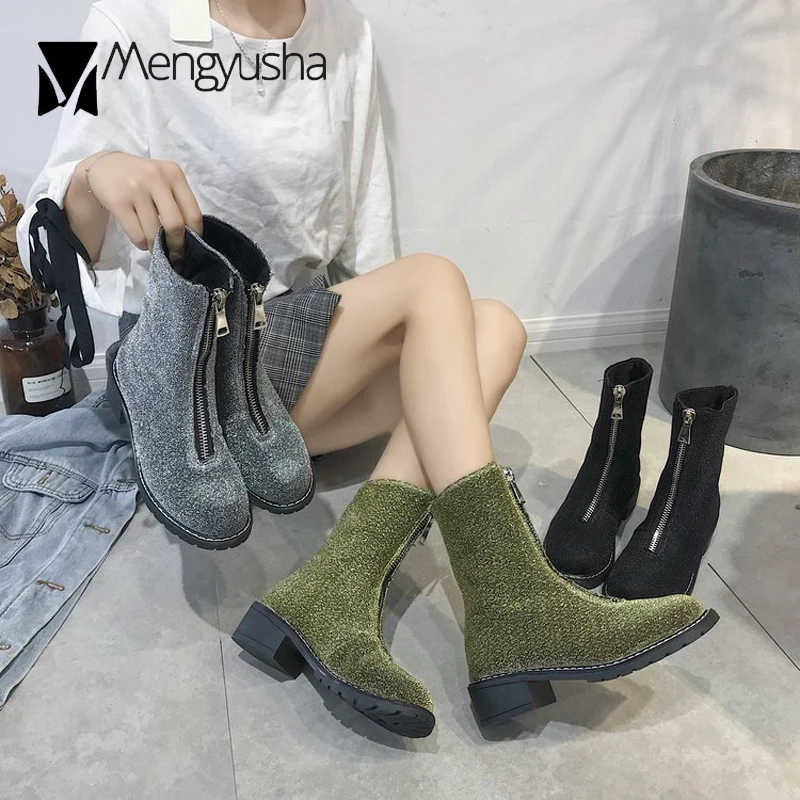 Известные бренды на молнии спереди короткие сапоги женские Серебристые/золото