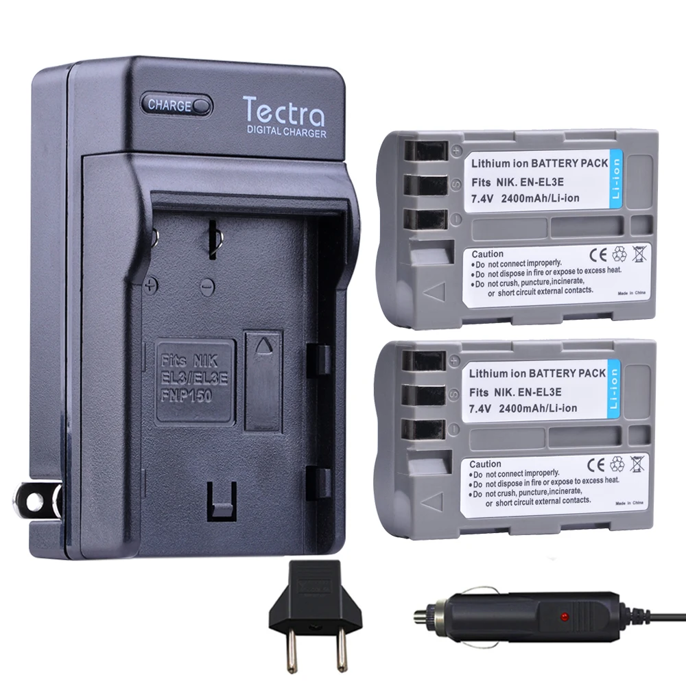 Tectra 2 шт. EN EL3E ENEL3E Bateria + Цифровое зарядное устройство для Nikon D50 D70 D70s D80 D90 D100 D200 D300 D300S