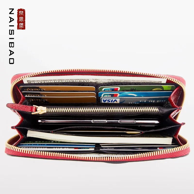Китайский стиль натуральная кожа Женский кошелек с защелкой модные держатели
