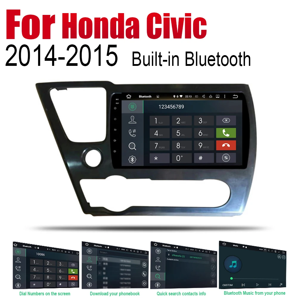 Авто Радио 2 Din Android Автомобильный плеер для Honda Civic 2014 2015 GPS Навигация BT Wifi карта