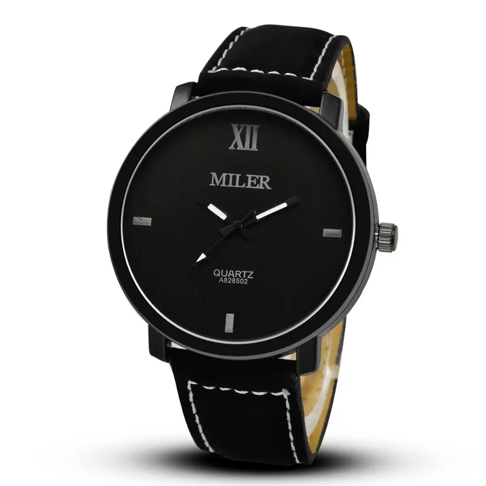 Брендовые мужские часы Miler, Топ бренд, роскошные кварцевые мужские часы, повседневные часы с кожаным ремешком, военные наручные часы, мужские часы - Цвет: full black