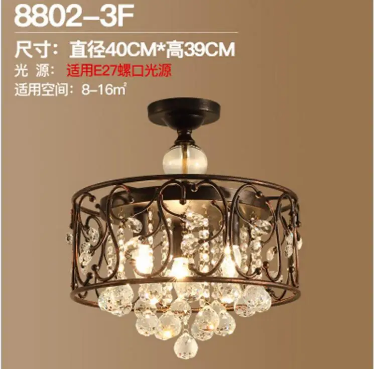

American Crystal restaurant ceiling lamp country vintage iron living room lamp creative warm bedroom study ceiling lamp led lamp