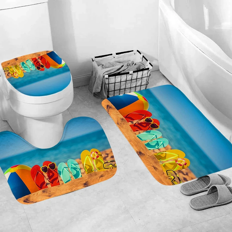 4 шт. комплект декора для дома и ванной пляжные шлепанцы чехол унитаза коврик +
