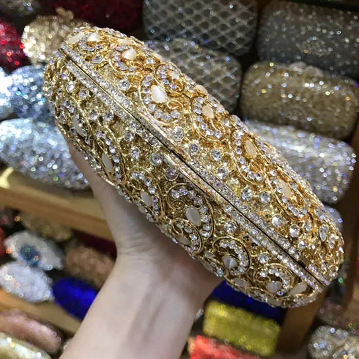 Золотисто серебристые сумочки Minaudiere Женский вечерний клатч с кристаллами