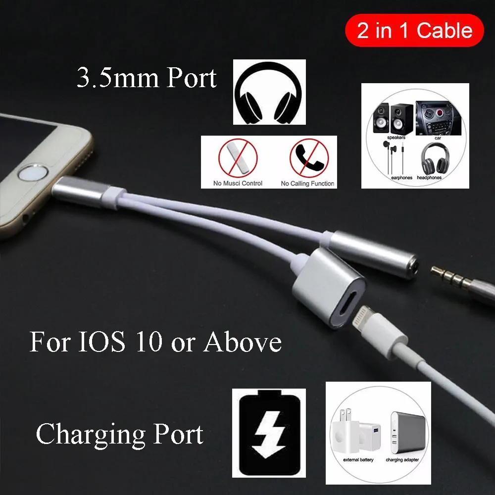 2 в 1 адаптер для Iphone 7 7Plus Лайтнинг к 3,5 мм разъему Зарядные адаптеры кабель Для iPhone X XS 8 8Plus Конвертер на наушники.