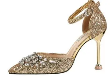 A gold 9cm heel Женские босоножки; модные золотистые туфли принцессы на высоком каблуке 10 см, 6 см, с пряжкой и ремешком; роскошный дизайн - Цвет: A gold 9cm heel