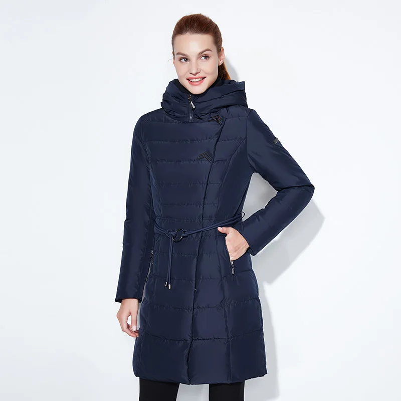 SnowClassic Модные женские зимняя куртка толстый длинное пальто куртки капюшон регулируемый пояс, теплая обувь с хлопчатобумажными стельками - Цвет: Dblue