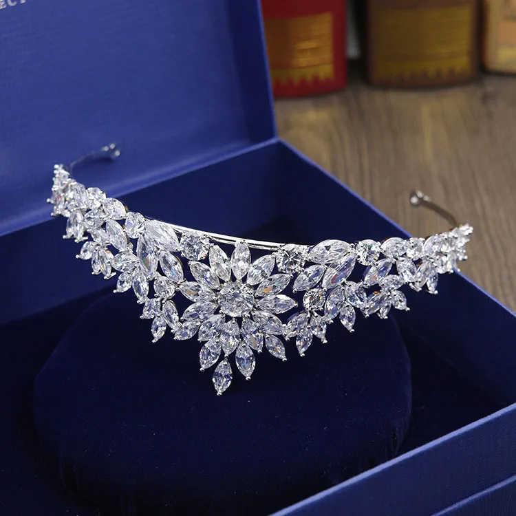 Шикарная Женская Тиара для невесты SLBRIDAL Корона из фианита королева принцесса