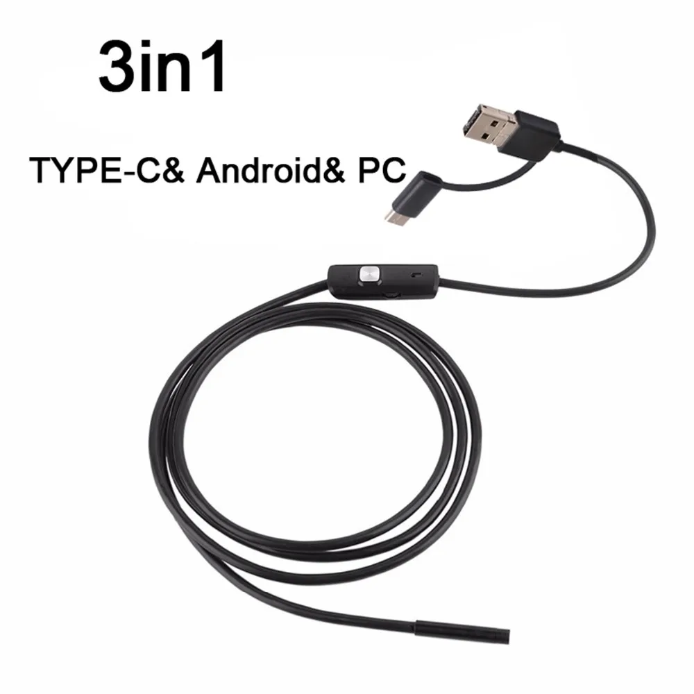 3-в-1 Тип-C/Micro USB/PC1m/2 м/3,5 м/5 м мягкий или жесткий кабель инспекции eorescope 2,0 Мегапиксели 8 мм Мини Камера Водонепроницаемый