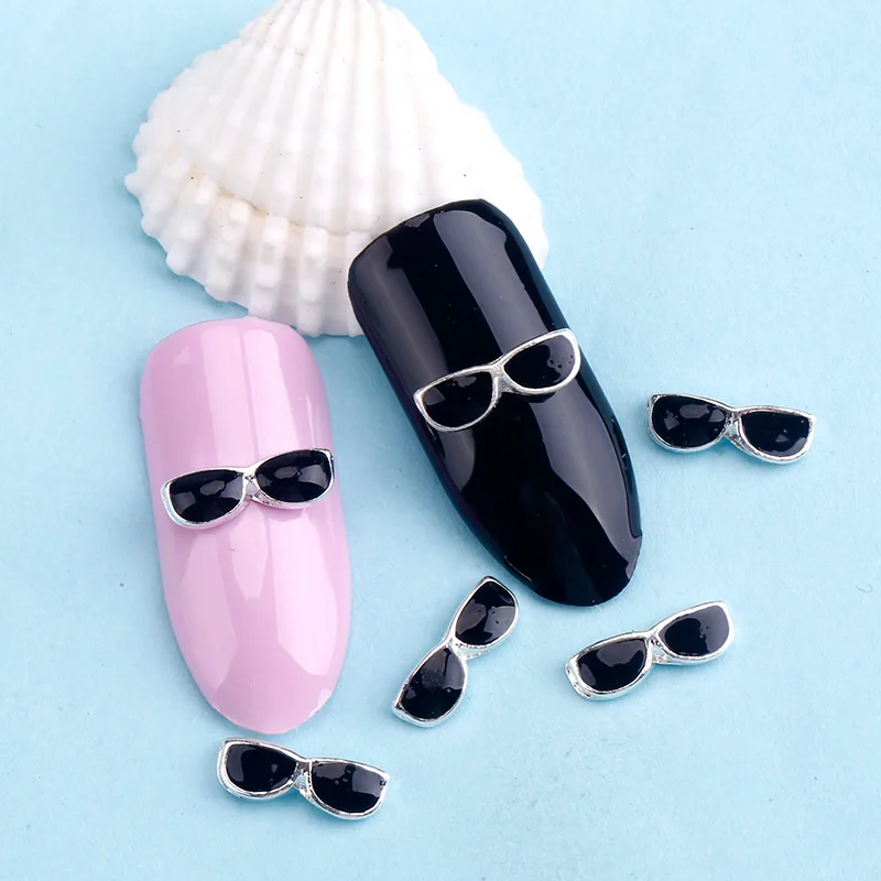 Blueness 10Pcs/Pack New 2015 Whole Black Sunglasses Rhinestone 3D Nail Art Decorations DIY Alloy Nails Tools Top TN1031|rhinestone 3d|alloy nail3d