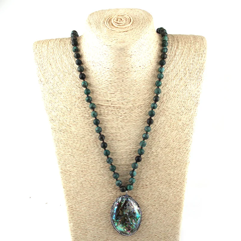 MOODPC Fashion Bohemian Jewelry Africa Stone Knotted Crystal Pave Sea Shell Pendant Women Necklace | Украшения и аксессуары