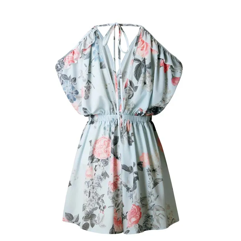 Summer Floral Print Bodysuit Women Sexy Halter Playsuit Backless Female Plus Size Short Jumpsuit romper | Женская одежда