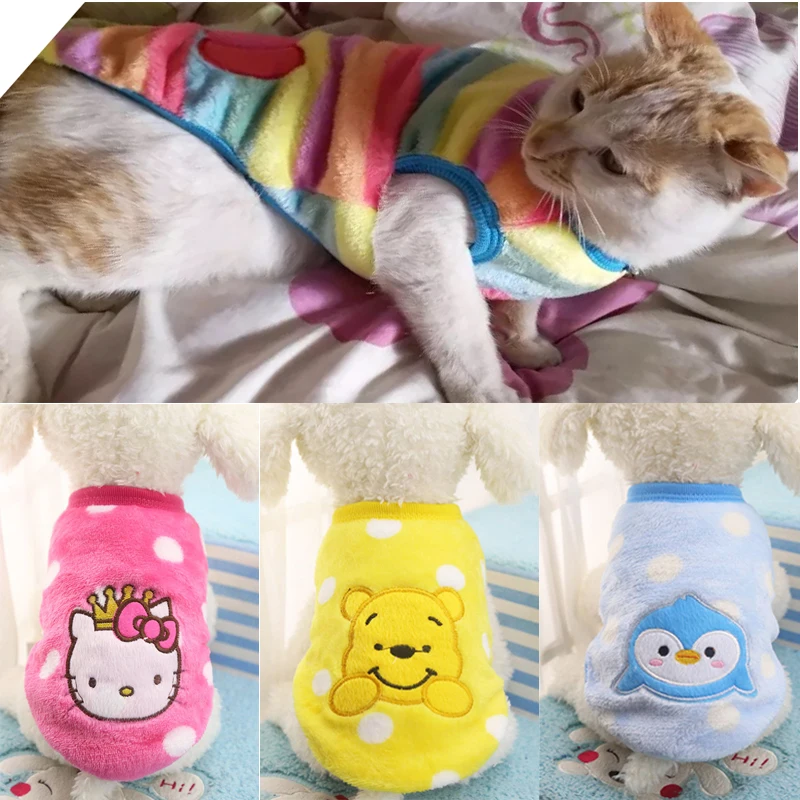 Autumn Winter Cat Clothes Cartoon Pet Clothing for Small Cats Outfits Coat Warm Soft Fleece Animals Vest Clothing XS-XXL