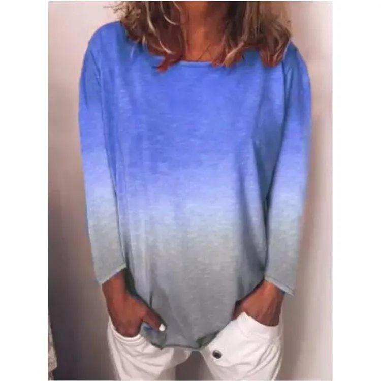 Женская футболка с принтом тай дай длинным рукавом и круглым вырезом|Футболки| |