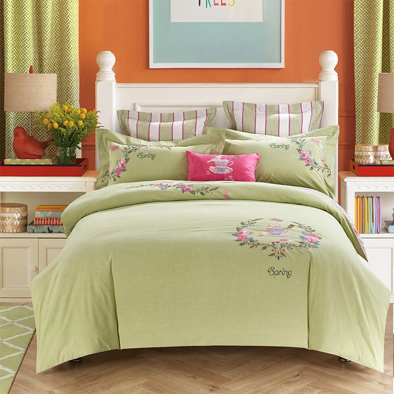 4 шт. набор простыней из натурального хлопка с вышивкой | Дом и сад