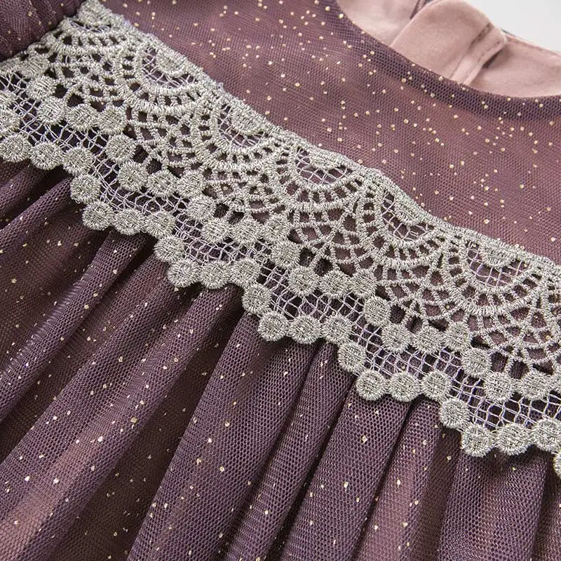 Dave bella/детское осеннее Сетчатое платье принцессы с длинным рукавом Вечерние