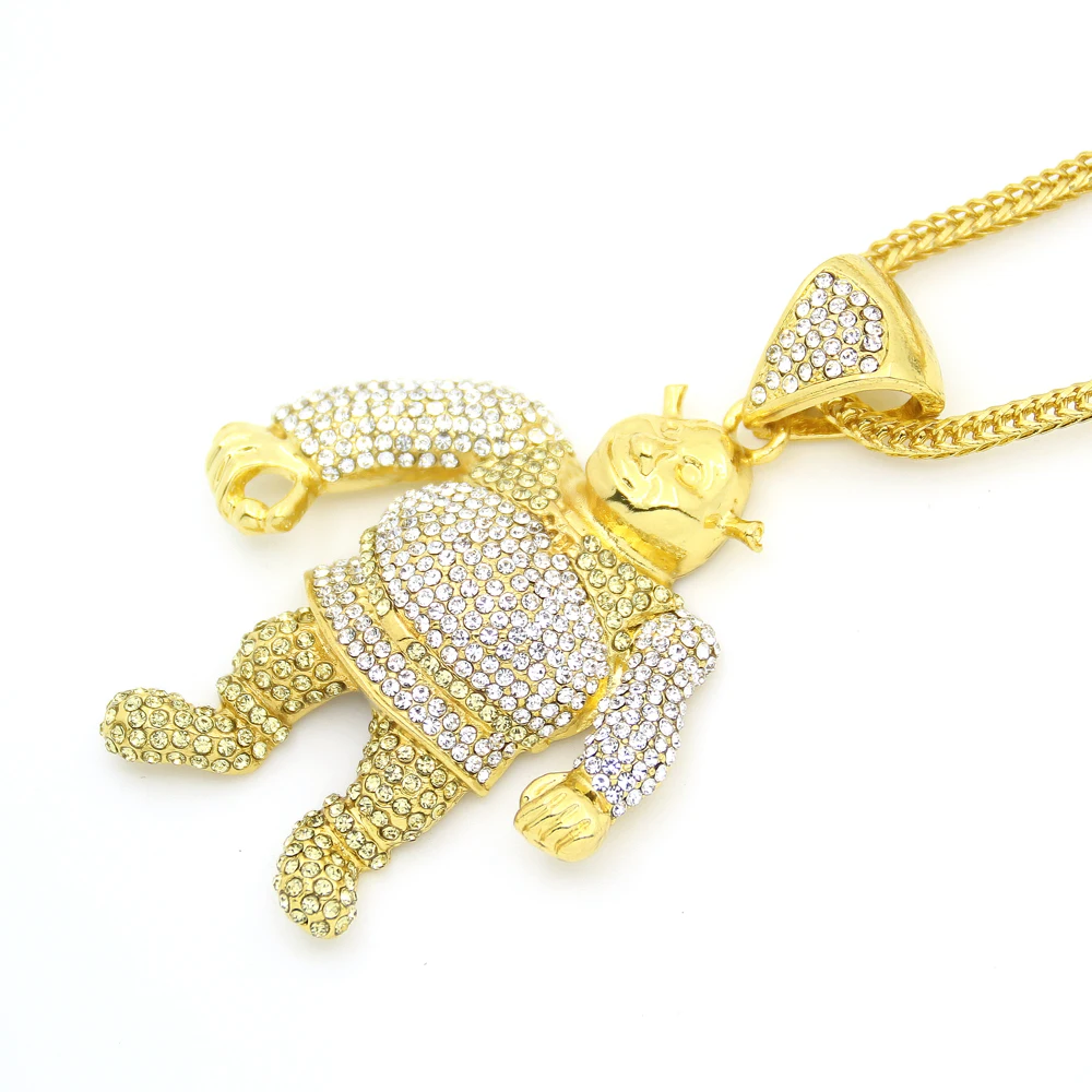 Мужская крупная цепочка в стиле хип хоп золотистого цвета с кулоном виде