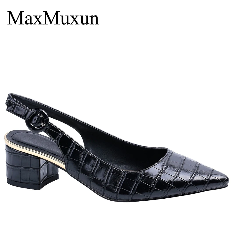 MaxMuxun Женщины Sexy Slingback острым носом туфли на высоком каблуке Блестящий каблук