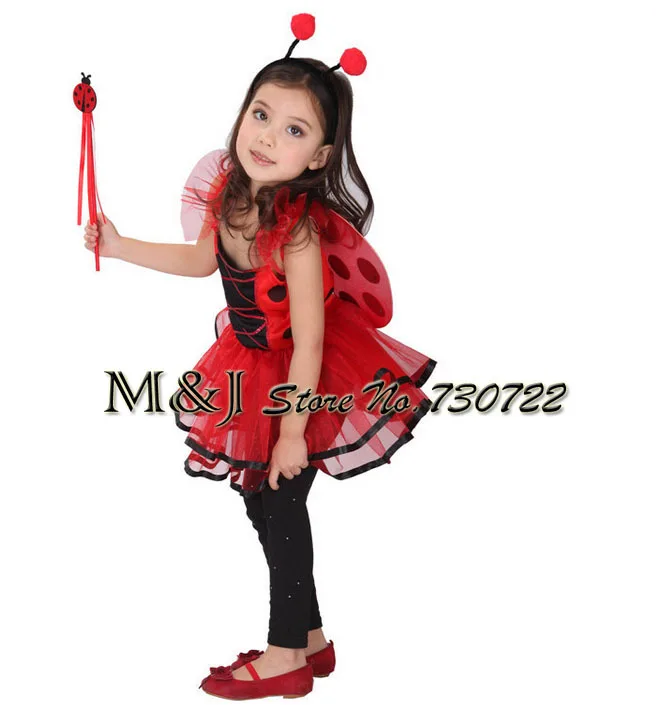 Бесплатная доставка Милый красный костюм для косплея божьей коровки девочек на
