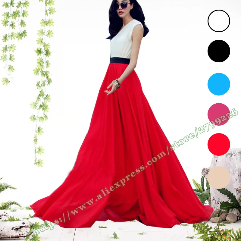 Женская длинная юбка летняя из шифона с высокой талией большие размеры 5XL 6XL