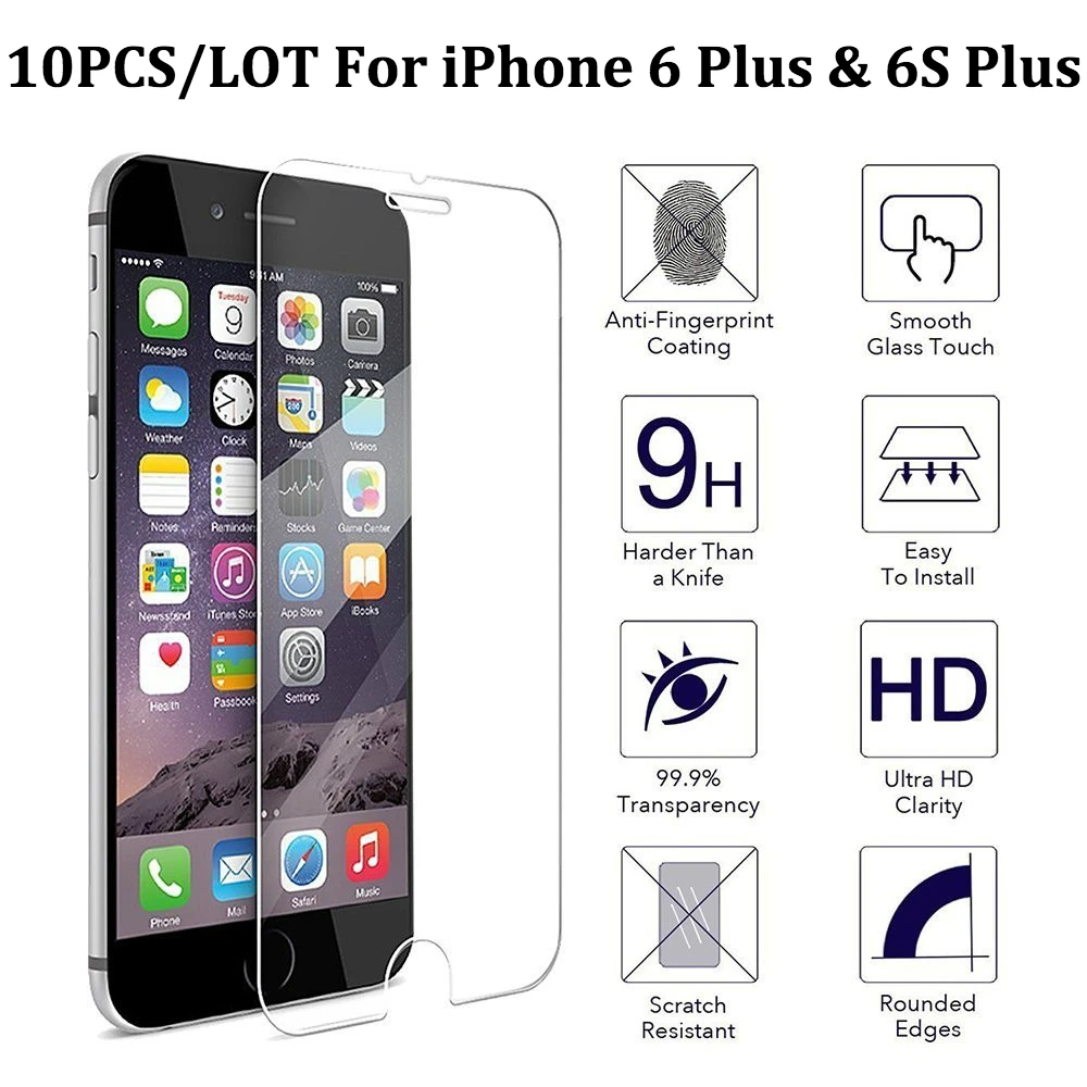 10 шт./лот закаленное стекло для iPhone 6 Plus и 6S ультратонкая Противоударная пленка