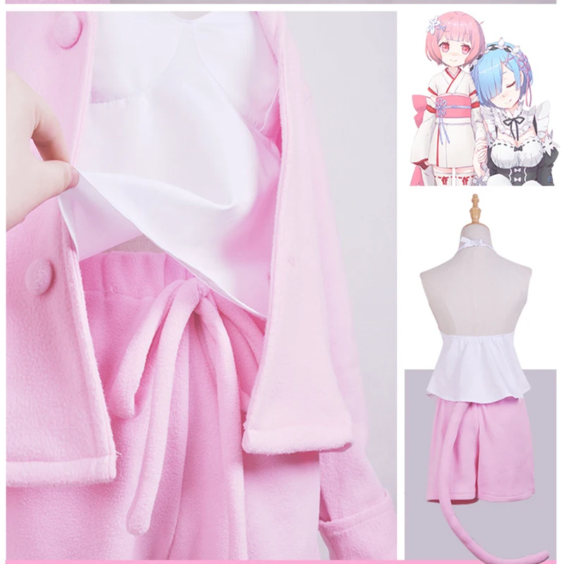 Костюм для косплея из аниме Re ZERO Start Life in other World пижама Рем рам с кошачьими ушками