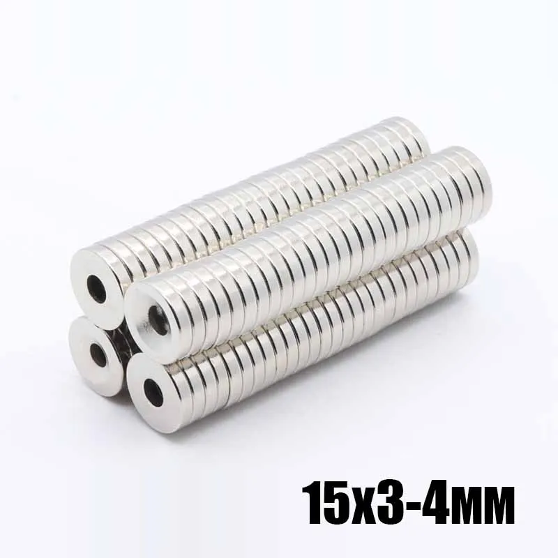 50 шт. 15x3 отверстия 4 мм сильные кольца круглые магниты 15*3-4 мм N35 земля Неодимовый круглый постоянный потайной магнит 15x3-4 мм